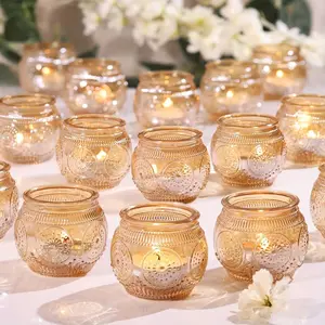 6/12/24PCS Sunflower Globe Ion-Plated Glass Candle Holders Set, Hanukkah Candle Holders, Romantic Table Centerpiece, Wedding Valentine Christmas Graduation Gift, Home Aesthetic Decor