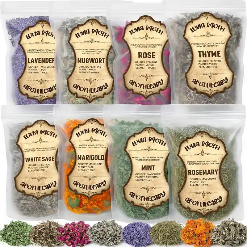 8-Pack Natural Dried Herbs & Botanical Flowers Kit | Premium Scented Herbs for DIY Candles, Soap Making, Potpourri & Crafting