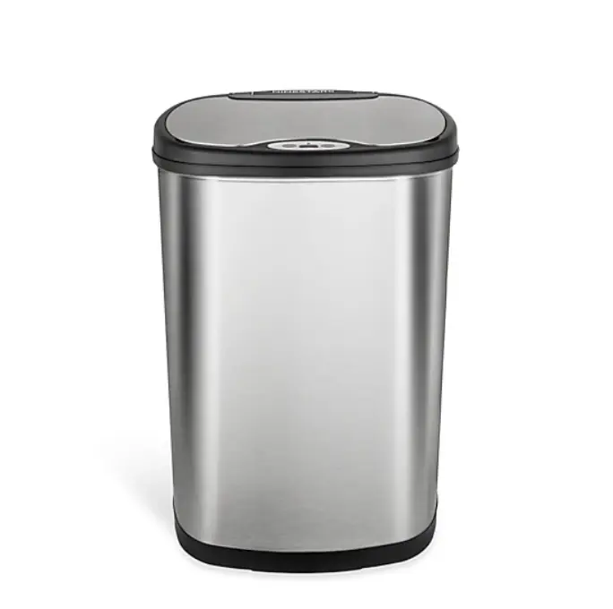 New! Ninestars modern oval trash can, 13.2-gallon (approx. 50-liter) capacity, stainless steel.