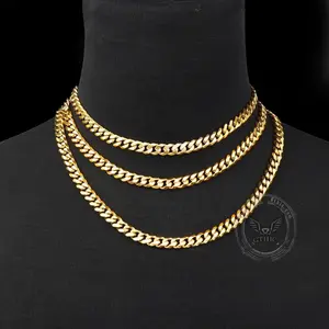 GTHIC Unisex Gold Cuban Link Chain Link Necklaces - Stainless Steel Chain, Simple Design for Daily Wear