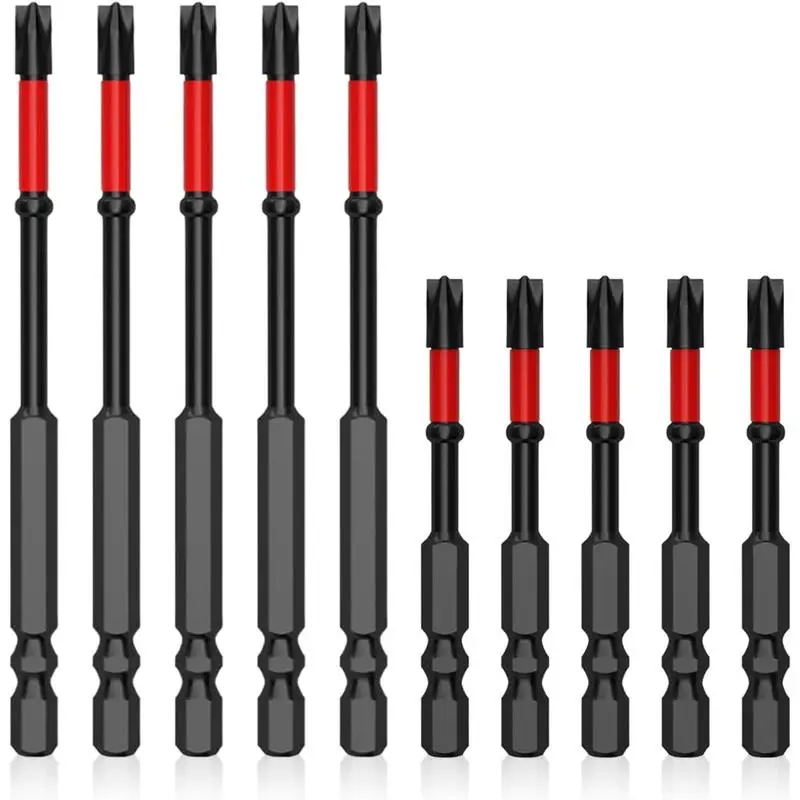 10-Pack Fph2 Impact Replaceable Screwdriver Bit Set, 65mm & 110mm Slotted Heads, 1/4 Inch Hex Shank, Power Tool Accessory for Electricians, Replaceable Screwdriver Bits