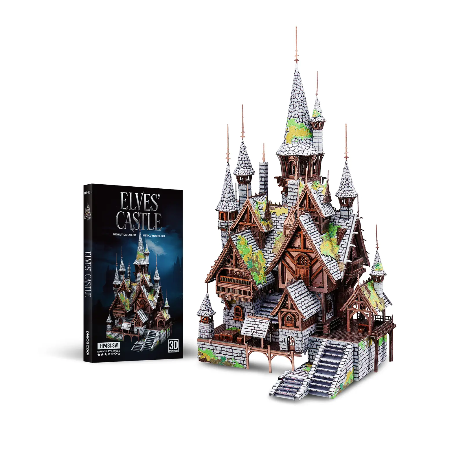 Piececool Elven Castle 3D Metal DIY Interlocking Puzzle Model - Detailed Gothic Architecture, Fantasy Design, Art Puzzles Gift for Collectors