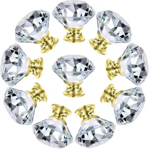 10 Elegant Crystal Glass Cabinet Handles, 30mm Diamond Pull Handles for Wardrobe, Drawer, Furniture Accessories, Crystal Cabinet Knobs