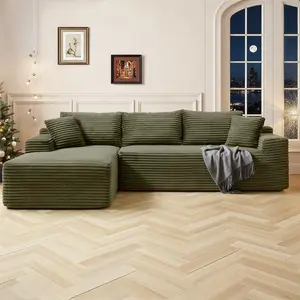 105'' Cloud Sectional Sofa Couch Modern Modular Sectional Sofa with Deep Seat,Corduroy Boneless Couches with L-Shape Chaise for Living Room,No Assembly Required