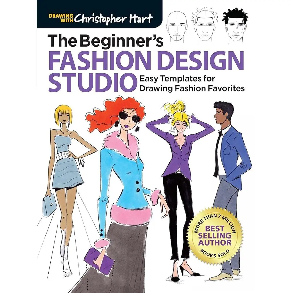 Beginner's Fashion Design Studio Book for Aspiring Fashionista - Easy Drawing Templates for Fashion Favorites, Skill-Building, Style Development, Premium Quality Paper, Sewn Binding