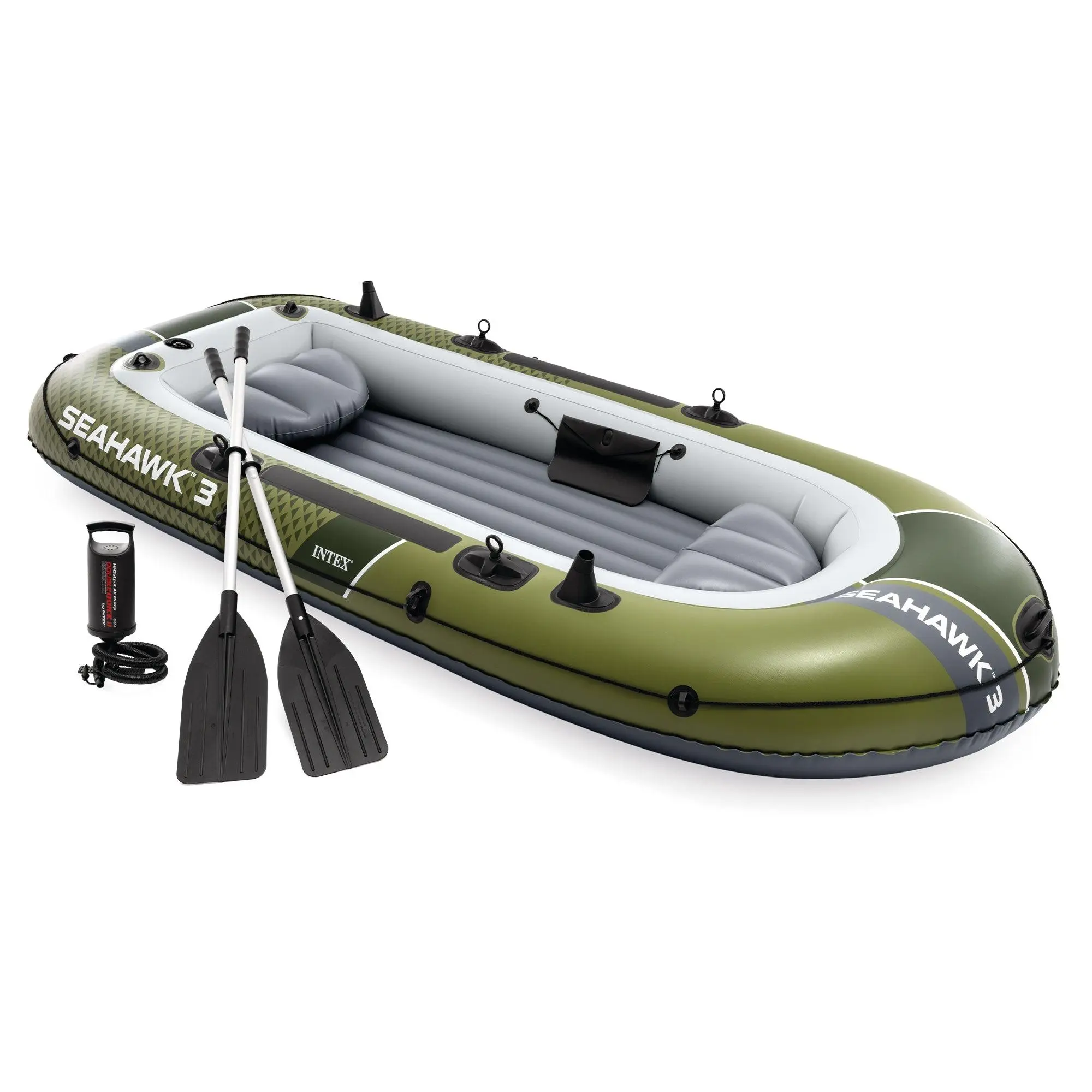 INTEX 66333EP Seahawk 3 Inflatable Boat Set with 54" Oars, Pump, & Rod Holders