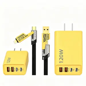 2-Pack Portable Standard Charger, 2 Type C/2 USB A Dual Ports Wall Adapter, 4 in 1 Charging Cable & Data Sync, 5FT Flat Braided Charger Cord for iPhone 17/16/15/14/13/12 Pro Max/iPad/Airpods/Android Phone Accessories Cellphone Electronic