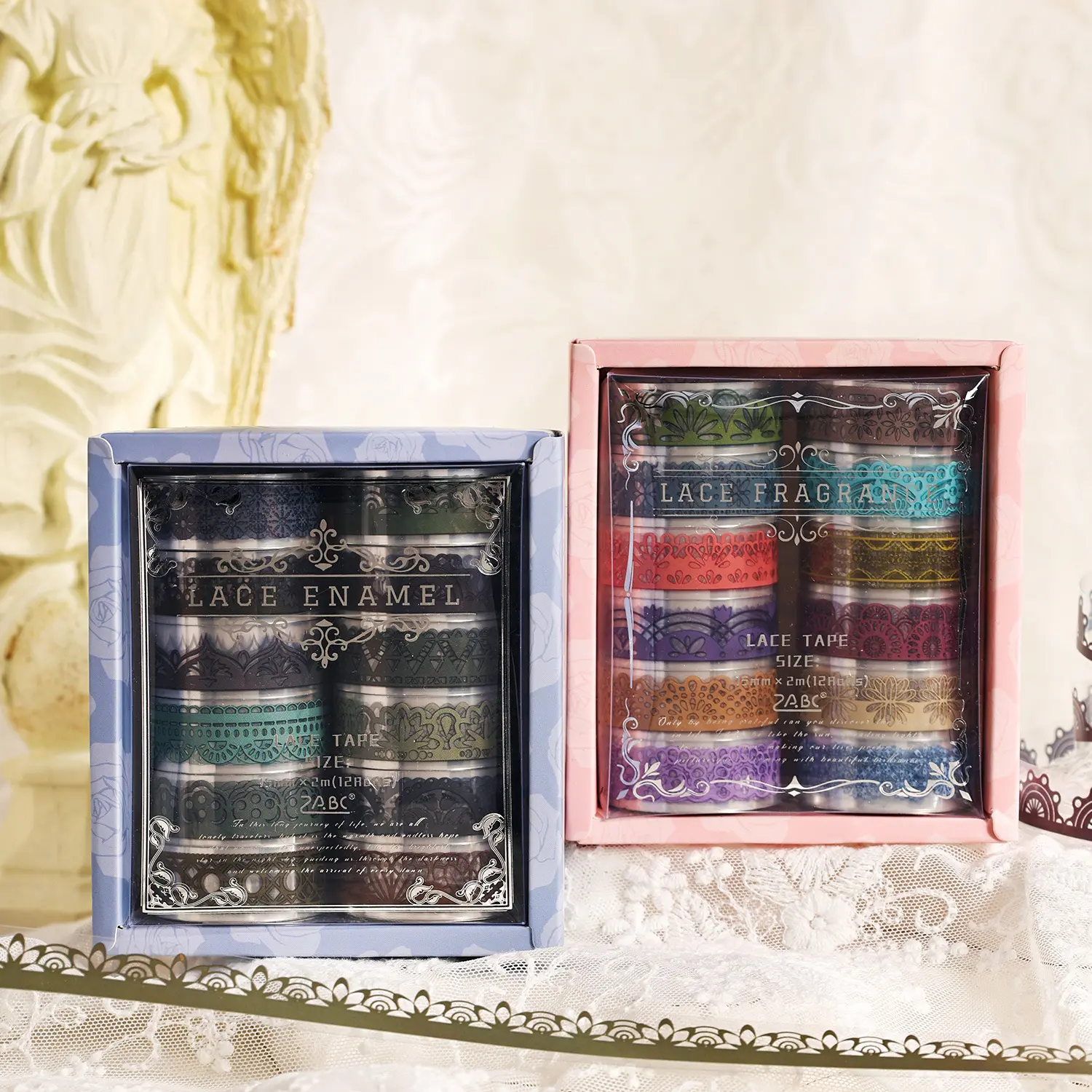 Silky Satin Dream Lace Decorative Junk Journal Tape Set - 6 Rolls Fragrance-Style Stickers for Scrapbooking, DIY Planners, Scrapbook Supplies, DIY Art Stickers