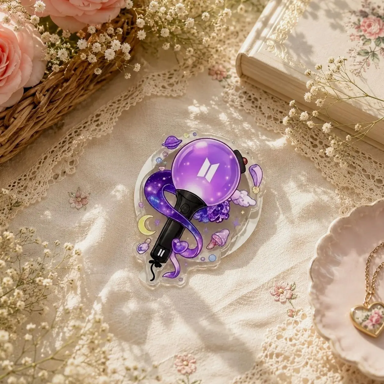 Galaxy Lightstick Phone Grip, Kpop Fan Phone Stand, Purple Aesthetic Grip