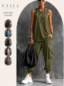 Women's 2 Piece Lounge Set, Loungewear, Ladies Loungewear, Sleeveless Tank Top & Cargo Jogger Pants, Casual Matching, Comfortable and Stylish Home Wear, Pockets