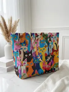 Cat Pattern 2D Printed Travel Bag, Travel Organizer Bag, Large Capacity Storage Bag, Durable Multi-Pocket Design, Zipper Closure, Casual Style for All Seasons