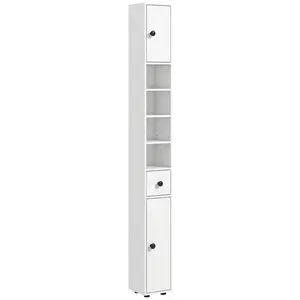 Kleankin 71" Tall Bathroom Storage Cabinet, Narrow Freestanding Toilet Paper Cabinet with Open Shelves, 2 Door Cabinets, Adjustable Shelves for Kitchen, Hallway, Living Room, White