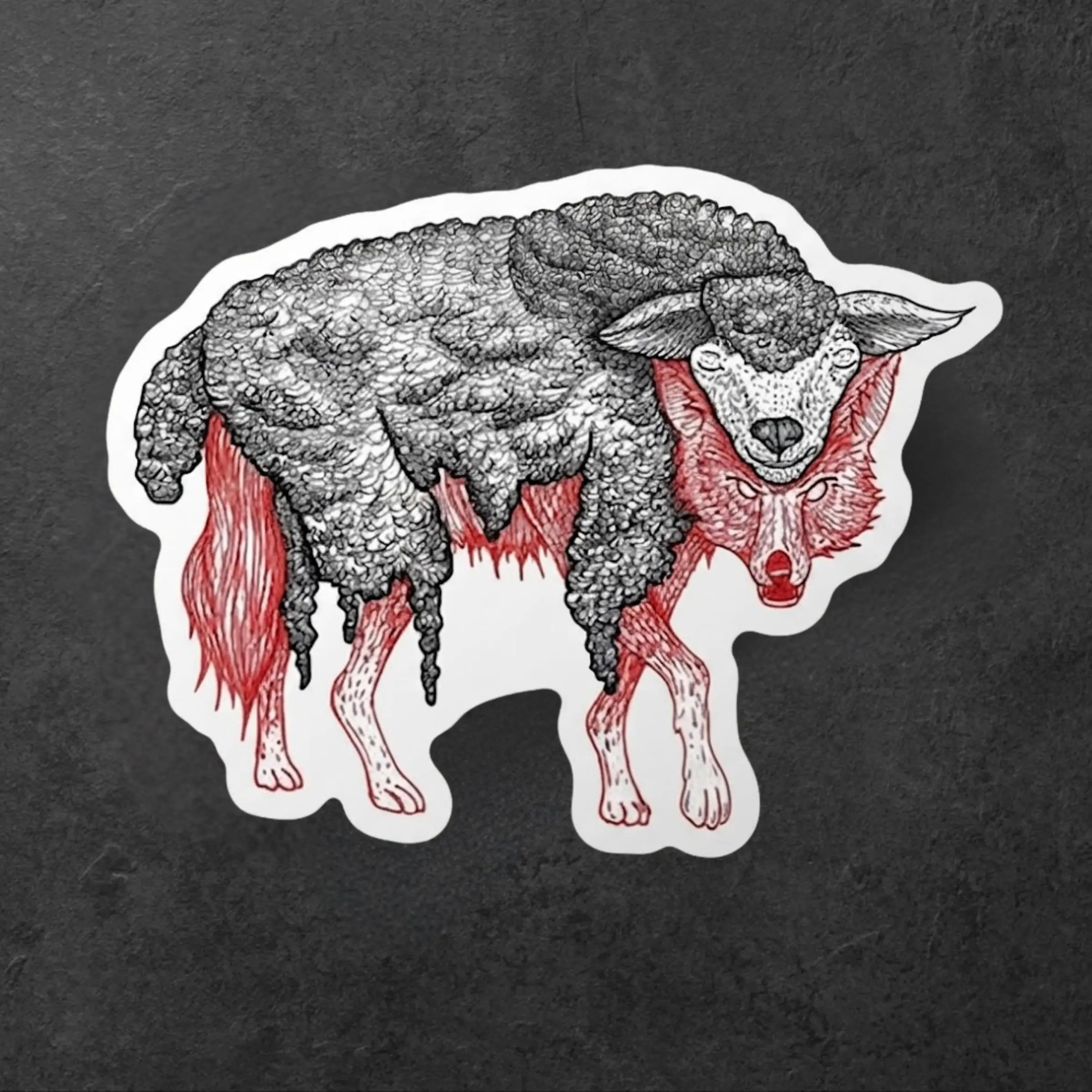 Creepy Wolf Disguised as Sheep Gothic Sticker, Dark Art Animal Vinyl Decal, Spooky Aesthetic Laptop and Notebook Sticker