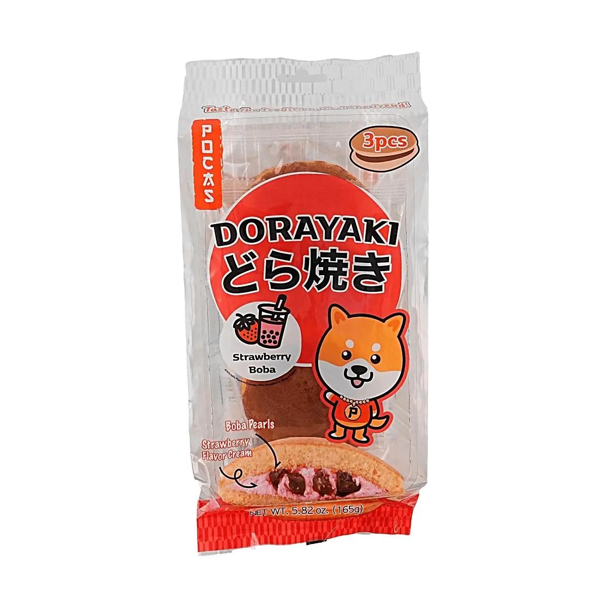 POCAS Strawberry Bubble Tea Dorayaki - 3pcs (165g) - Japanese Snack, Breakfast Pastry, Afternoon Tea Treat