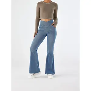Imily Bela Womens Y2K High Waisted Flare Jeans Stretchy Crossover Waist  Denim Pants