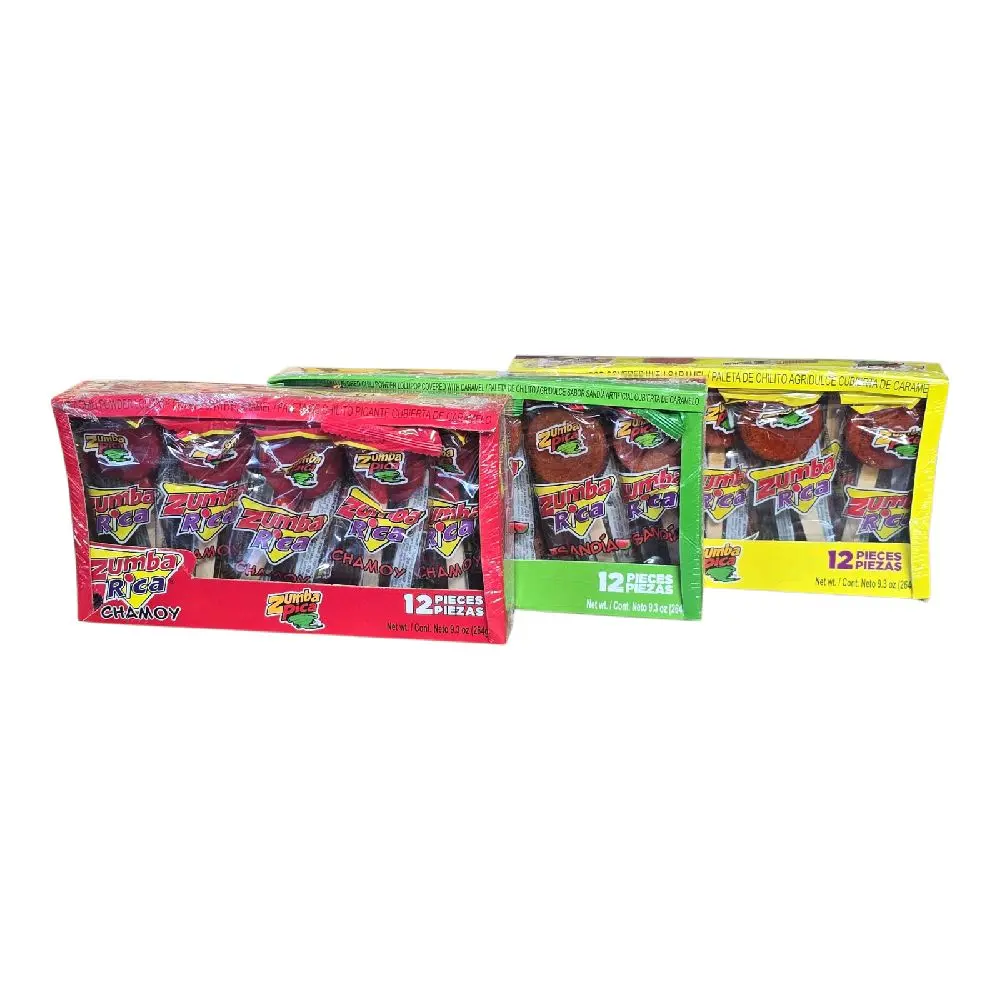 Zumba Rica Lollipops 12 pieces box 3 different flavors Original Watermelon and Chamoy flavors Candy Variety Pack Sour Hard Candy
