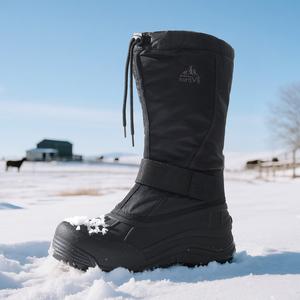 NORTIV8 Men's Tall Waterproof Insulated Leather Winter Snow Boots - Faux Fur Lined, Round Toe, Cuban Heel Winter Footwear