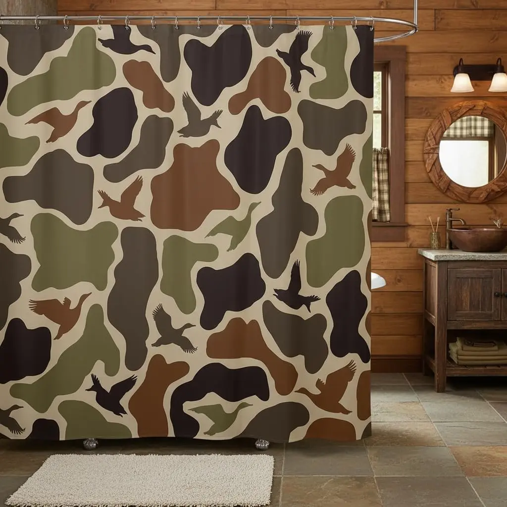 Erosebridal Polyester Duck Hunting Shower Curtain, 72" Wx72" L Army Camo Waterproof Bathroom Accessory, Military-Themed Bath Curtain for Wild Woodland Farmhouse Showers