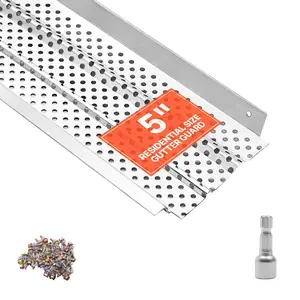 Gutter Guard Aluminum Gutter Cover, Heavy-Duty 5-Inch Guard For 32 Ft Length, Protects From Leaves And Debris, 0.02-Inch Thickness, Mill Finish, Easy DIY Install, Fast Drainage, Screws Included, 8 Pack