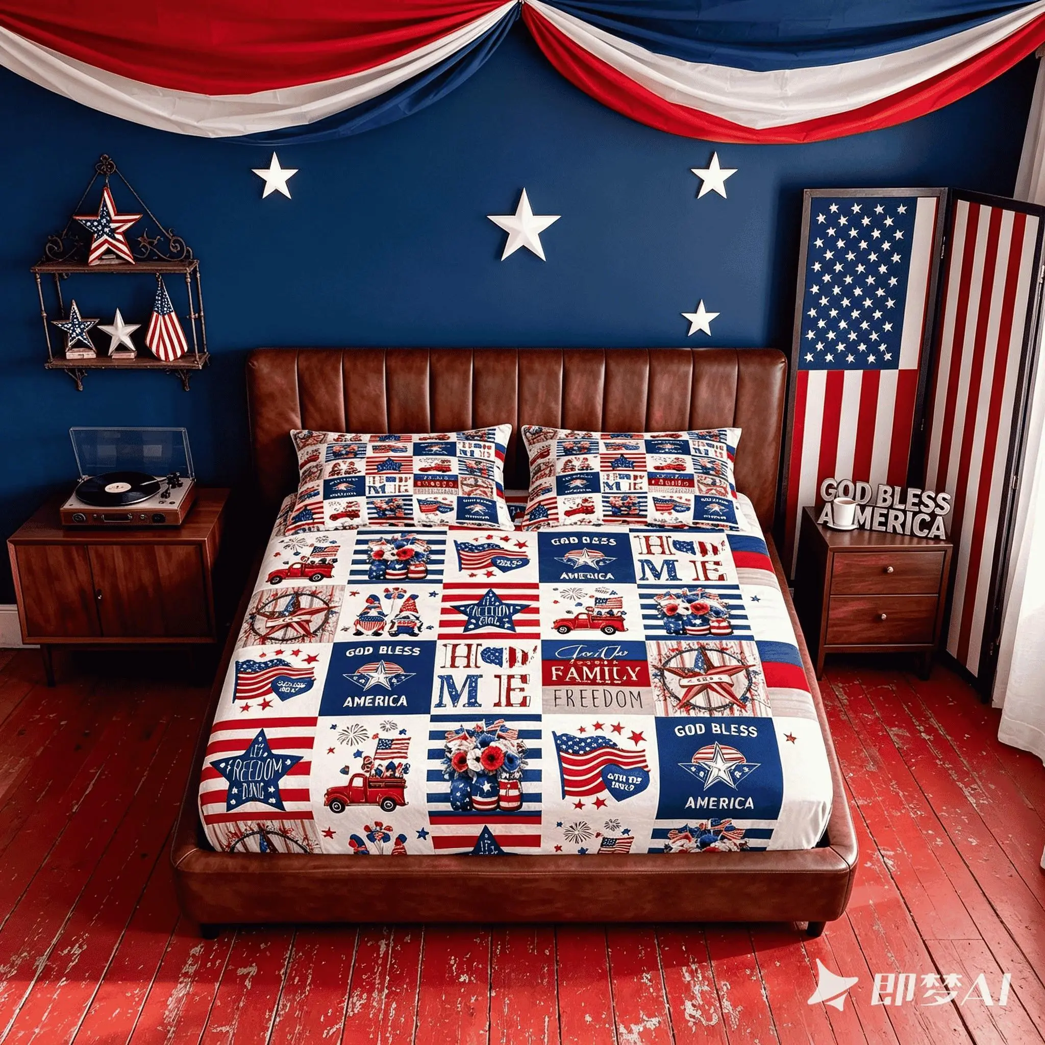 3‑Piece 4th of July Patriotic Fitted Sheet Set, American Flag Vintage Farmhouse Bedding, No Insert Included, Breathable Bed Sheets, Ideal for Bedroom & Independence Day Home Decor