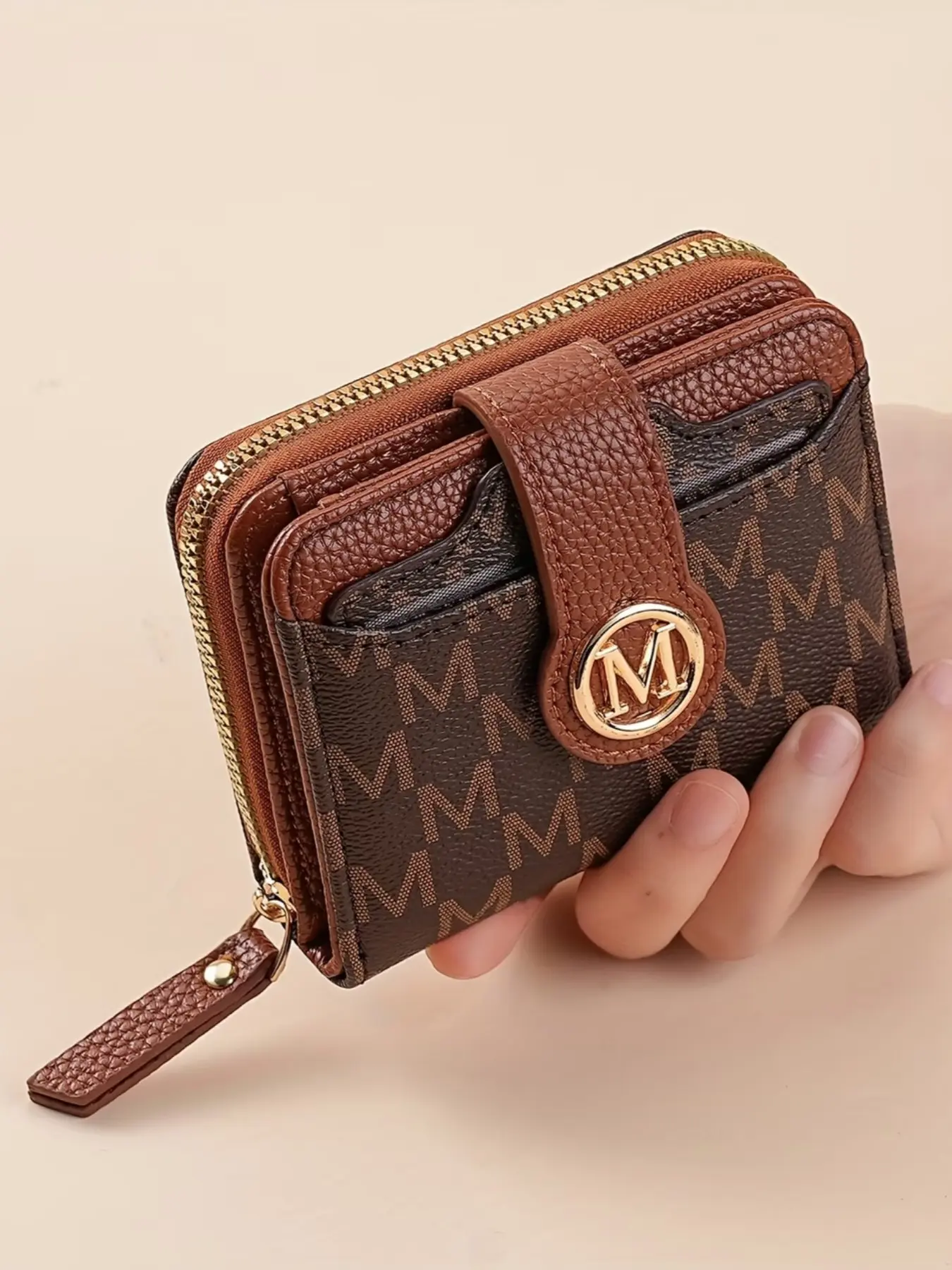 Women's Lychee Pattern Letter Fashionable Wallet Credit Card Holder, Multi-Card Slot & Pocket Design, Short Compact Korean Style, Thickened Vintage Coin Purse