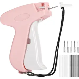 [Pink Mini Stitch Gun for Clothes] - Price Tag Gun & Quick Clothing Fixer with 5 Needles + 1000 Fasteners (500B/500W) - Handheld Sewing Kit