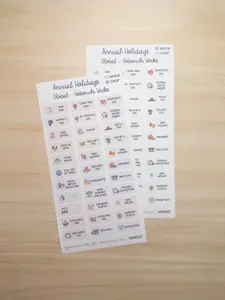 Global Holidays Sticker Sheet – Hobonichi Weeks Monthly Planner Size – Annual Celebrations & Birthdays – White or Color Background