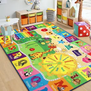 Educational 4x6 Kids Area Rug for Playroom, TPR Non Slip Kids Classroom Carpet Rug for Learning ABC Animal Shape Color Fruit, Washable Play Mat Rug for Children Nursery Toddler Room Decor,Rug for Bedroom, Dining Room, Home Office, Garden Green