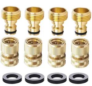 3/4 Inch GHT Thread Garden Hose Quick Connector, Brass Hose Quick Connect No-Leak Water Hose Quick Connect Fittings Male and Female 