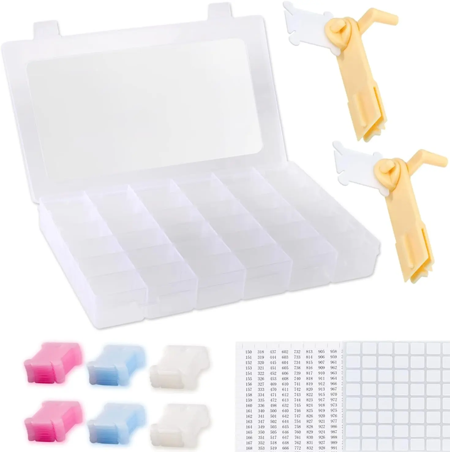 36 Grid Plastic Storage Box for Needlework Storage,Embroidery Thread Organizer Box Kit, Colorful Floss Bobbins with Cable Winder for Craft DIY Cross Stitch Thread Sewing Bead Jewelry Diamonds Storage