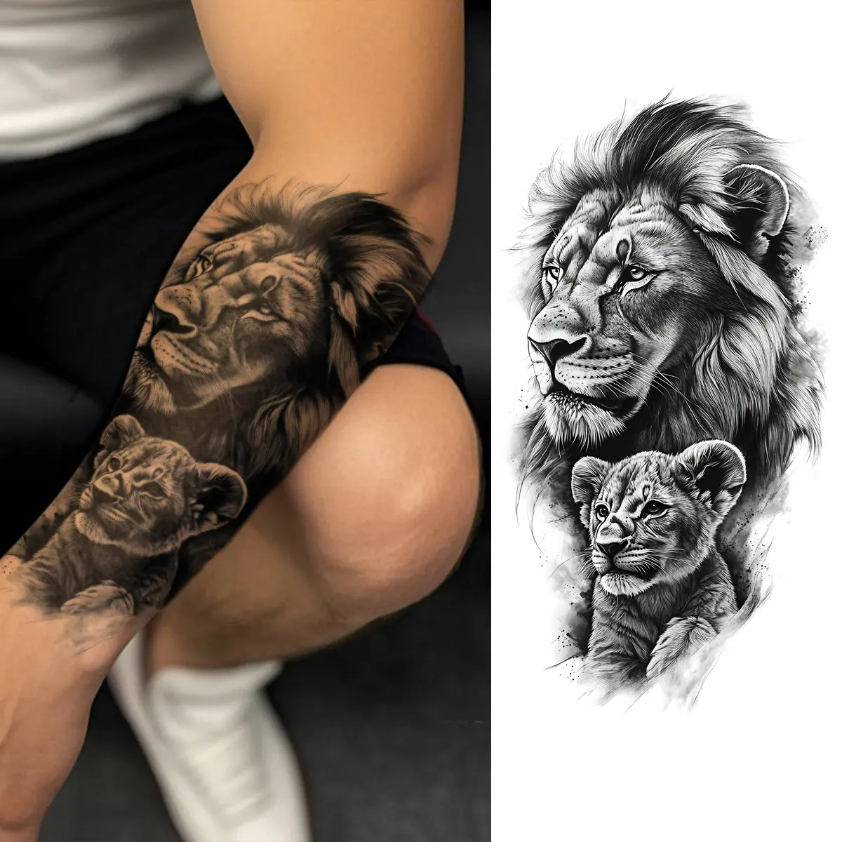 1pc Temporary Tattoo, Waterproof Temporary Tattoos, Black And White Lion Pattern, Fake Painless Tattoos Suitable For Men, Can Be Pasted On Arms, Waist, Body Decoration For Parties Gifts Masquerade