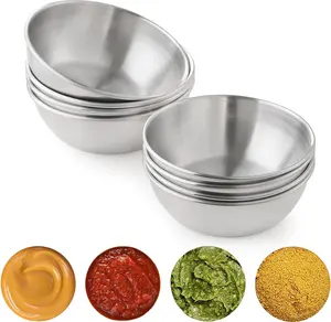 8PCS Mini Stainless Steel Sauce Dishes, Small Dipping Bowls 3.2" & 3.5" for Soy Sauce, Spices & Prep