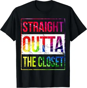 100%cotton Straight Outta the Closet LGBT Gay Pride TShirt T-Shirt Top Vintage