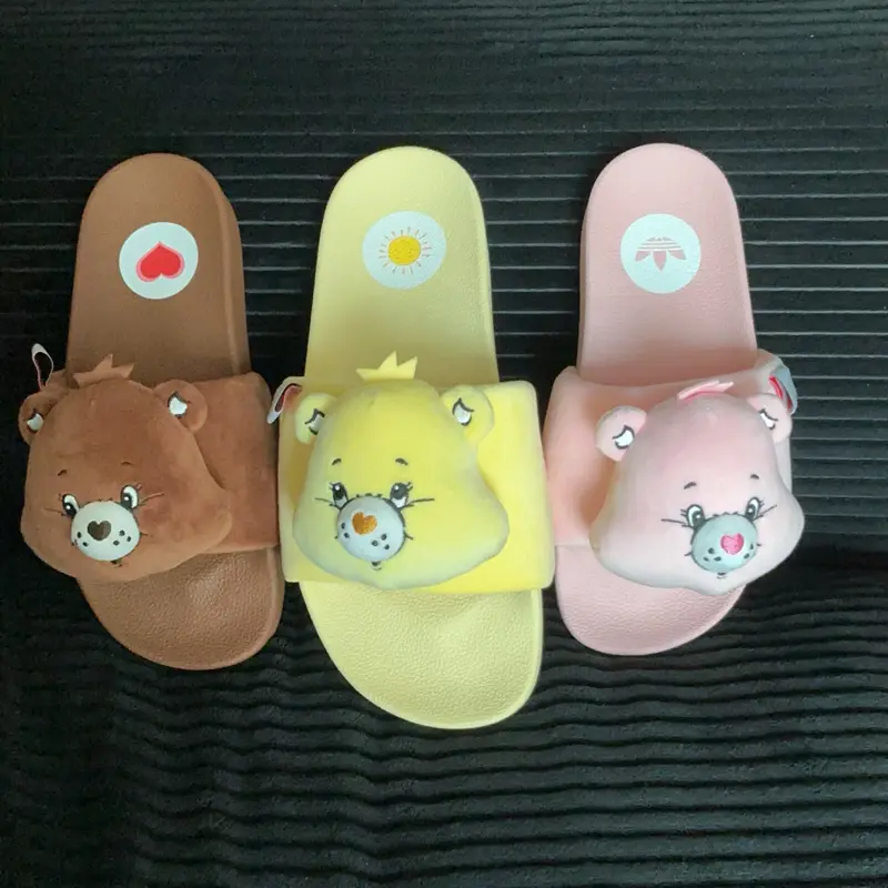Women's Care Bear Slippers with 3-Piece Sock Bundle Girl Flipflop Slide Walking Shoes Foot Wear