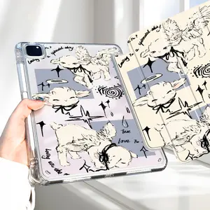 Lovely Angel Lamp iPad Case, Tri-Fold Stand Case for iPad, Transparent Acrylic Hard Back, Pencil and Charger Slots, Tablet Cover for iPad 10.2inch, Mini, Pro, Air, Ideal for Work and School, Tablet Protective Cover, Tablet Accessories