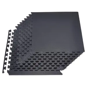 Puzzle Exercise Mat Set, 12-Pack Interlocking EVA Foam Gym Mats, 24 x 24 x 0.56 Inches Per Tile, High-Density Protective Floor Tiles For Home, Gym, Office, Non-Slip Black, For Home Gyms, Durable Easy-Clean EVA Foam Tiles