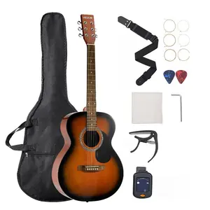 Summervibes VEVOR Dreadnought Acoustic Guitar, 40 in, 6-String Sunburst Solid Top Guitar, Beginner Bundle with Gig Bag, Tuner, Strap, Steel Strings, Picks, Capo, Rosewood Fingerboard, for Adults, Skilled Players