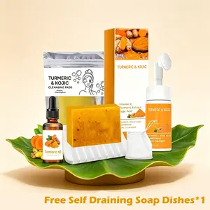 Turmeric Wash and Care 5-Piece Set – Facial Cleanser with Brush, soap dish ,Soap Bars , Soft Face Cleansing Pads and Turmeric Oil – Turmeric Face Wash Kit, Turmeric Skincare Set,Comfortable facial cleanser