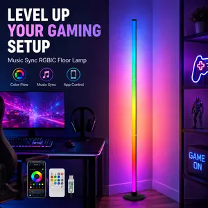 RGBIC Corner Floor Lamp 48 in, Music Sync LED Mood Light with App Remote Button Control, Color Flow Ambient Lighting for Bedroom, Gaming Room, Living Room, Party & Movie Night, 3-Section Setup