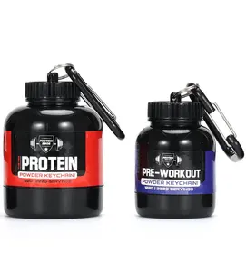Protein Bros Keychain Supplement Holder Pack of 2 - 1 Protein Holder and 1 Pre-Workout Holder - (Single and Double Scoop) - Perfect for Gym Goers
