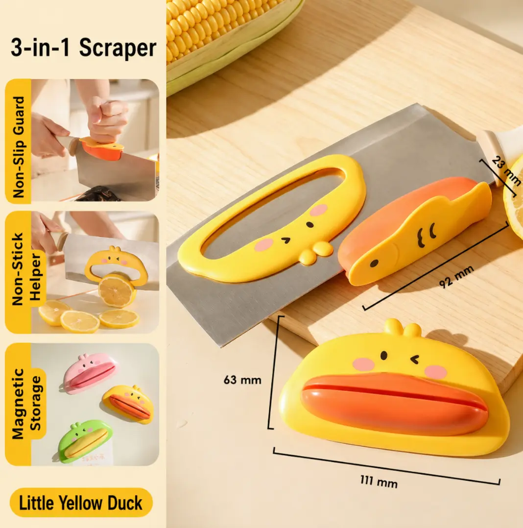 3-in-1 Cute Duck Knife Guard, Kitchen Knife Hand Protector, Non-Slip Knife Grip Helper, Anti-Stick Cutting Aid Tool, Magnetic Storage Kitchen Gadget for Cutting Fish, Meat, Vegetables and More