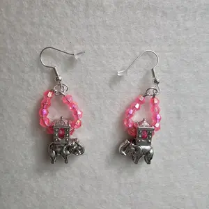Handmade Hook Earrings with Elephant Charm and Pink Beads