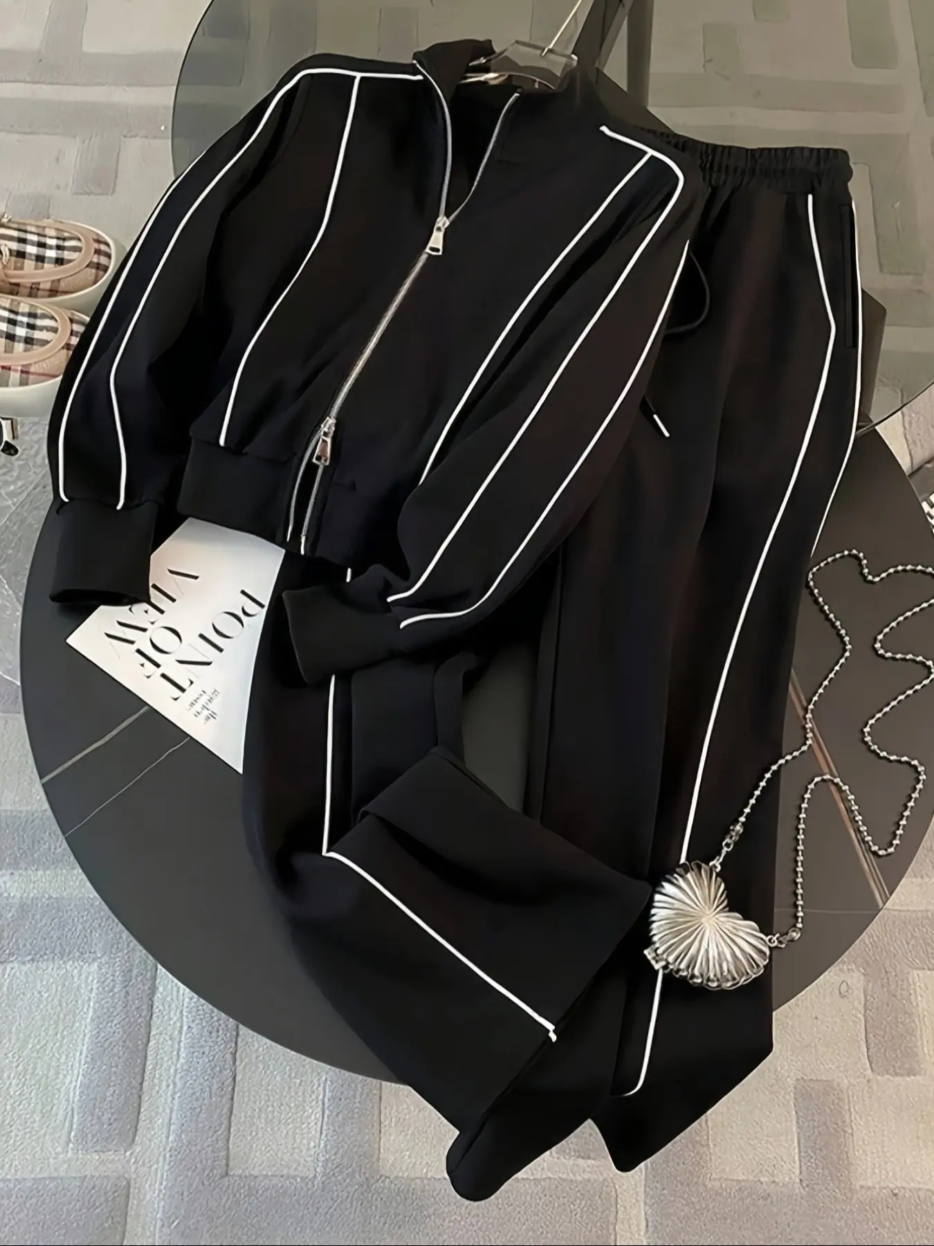 Women's Sportswear Set, Casual Athletic Sportswear, Long Sleeve Zipper Stand Collar High Neck Sweatshirt, Casual Sports Pants, Fall Winter Commuter Leisure Sweatsuit Outfits, Athleisure Wear Set, Sporty Chic Outfit, Athleisure Activewear Set