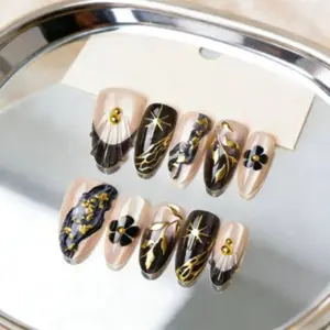 Wm-10pcs Cat Eye Starburst French Shell Pattern Fashion Sweet Cool Style Detachable Nails