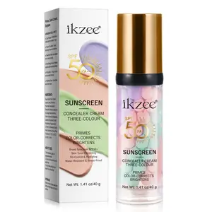 Ikzee3-In-1 Makeup Primer Foundation, Spf50 UV Sunscreen Concealer Lotion, 40g, Moisturizing Hydrating Moisture Oil Control, Brighten Skin Tone, Beauty Cream Moisturizer