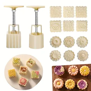 Moon Cake Mold Set, 6 Round Flower Stamps And 6 Square Pattern Stamps , Including 2 Mold, DIY Hand Press Cookie Stamps, Mid Autumn Festival Pastry Mold, Moon Cake Maker, Baking Tools, Cookie Cutters