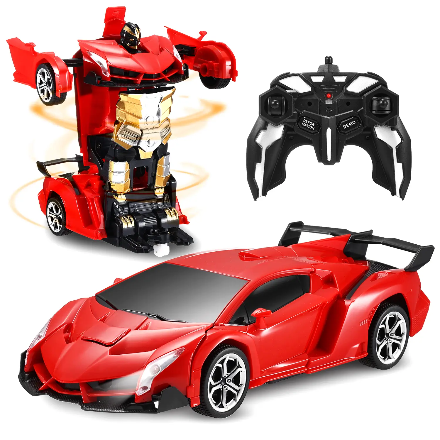 Transform Remote Control Car Robot Toy for Kids, 2.4GHz 1:18 Scale RC Car with Cool LED Lights, One-Button Transform, 360° Rotation, Indoor & Outdoor