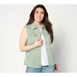 LOGO by Lori Goldstein Denim Vest with Fray Details