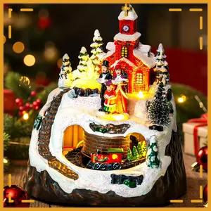 Animated Musical Christmas Carolers & Chruch Decorations - Rotating Train with Warm Lights for Xmas Decor Gift, Tabletop Decorative Christmas Ornaments