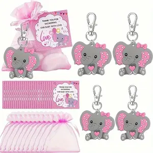 30pcs/set Elephant Zinc Alloy Keychain Kit, Cute Keychain Accessory, Includes Drawstring Bag & Thank You Cards, Perfect for Parties & Weddings, Keychain For Bags